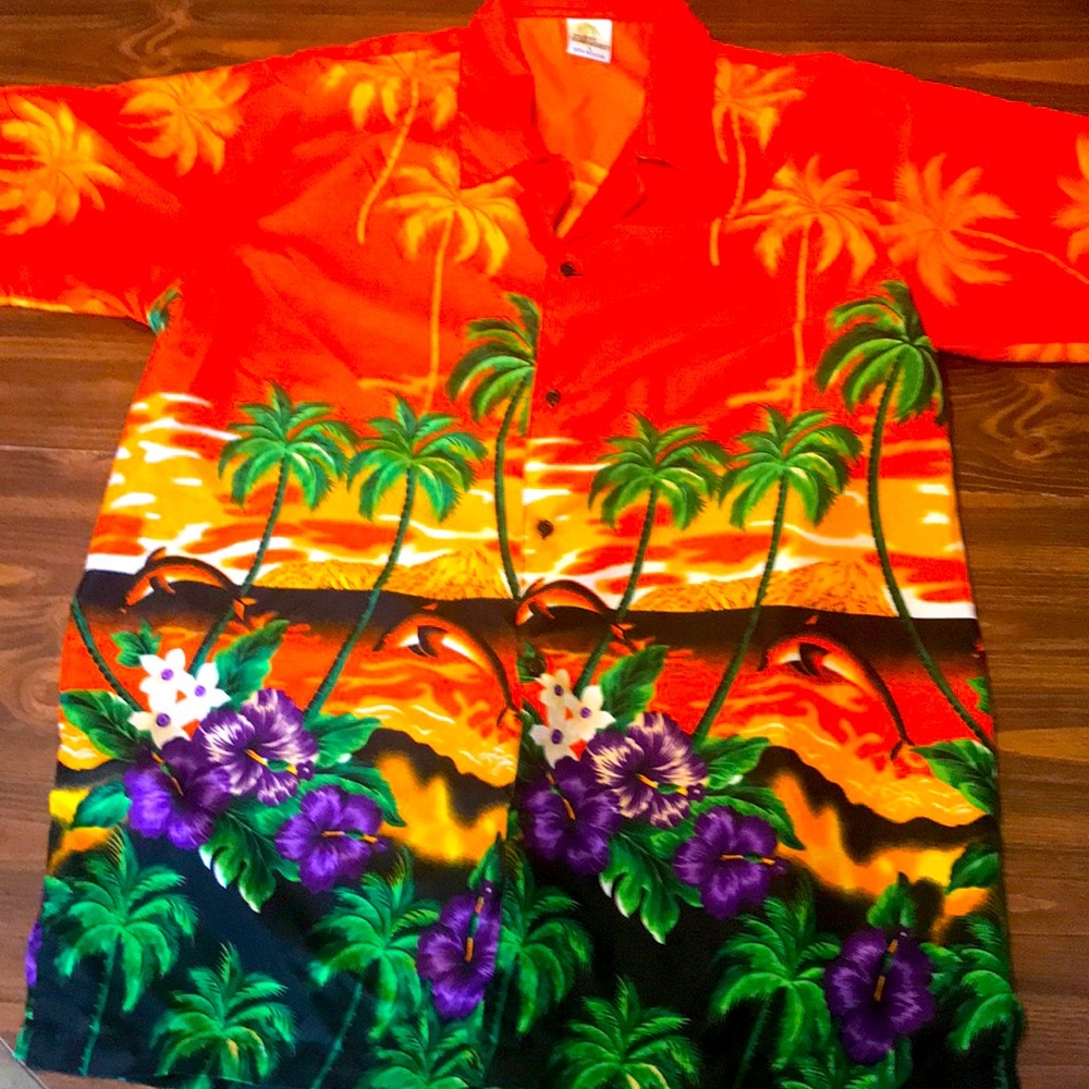 Island shirtworks Hawaiian shirt polyester button down casual vivid colors